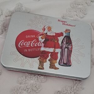 Coca Cola Festive Tin with Playing Cards Santa - Red and Silver